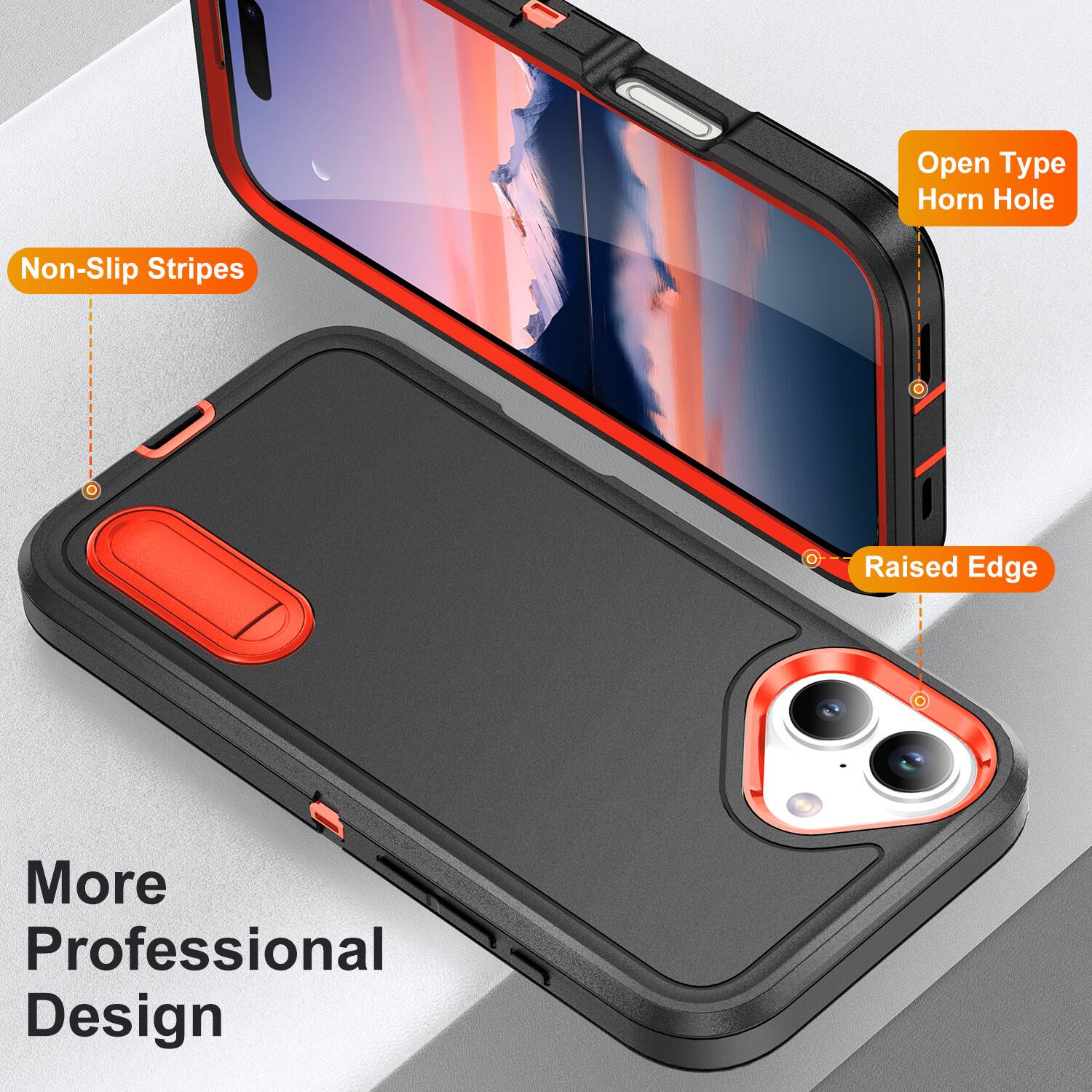Open Type Horn Hole  
Non-Slip Stripes  
Raised Edge  
More Professional Design