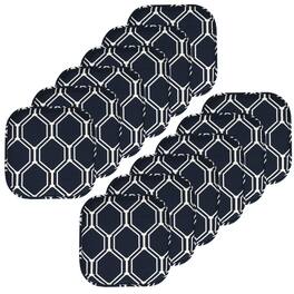 Sweet Home Collection - Mirage Hexagonal Memory Foam No Slip Back 16" x 16" Chair Pad Cushion, 12-Pack - Navy/White