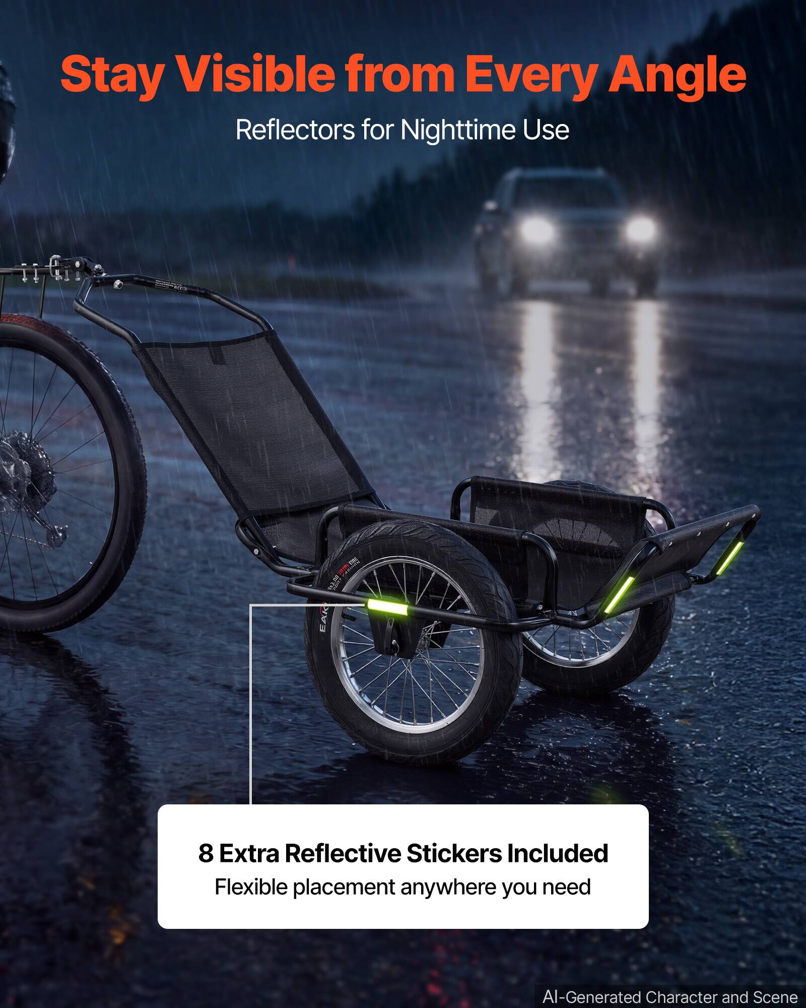 Stay Visible from Every Angle  
Reflectors for Nighttime Use  

8 Extra Reflective Stickers Included  
Flexible placement anywhere you need  

AI-Generated Character and Scene