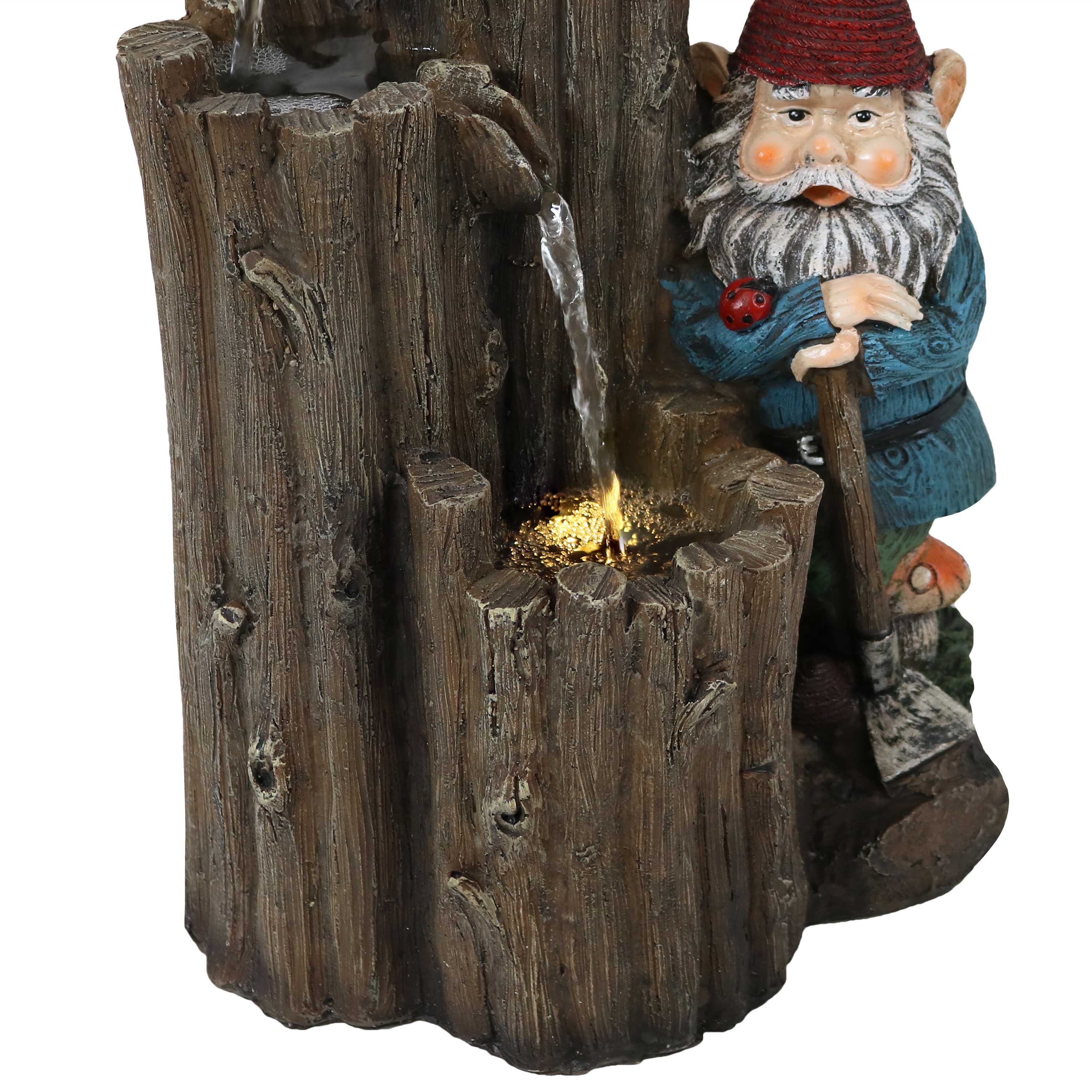 Alt View 5. Sunnydaze - Resting Gnome Outdoor Water Fountain with LED Lights - 17 in - Grey.