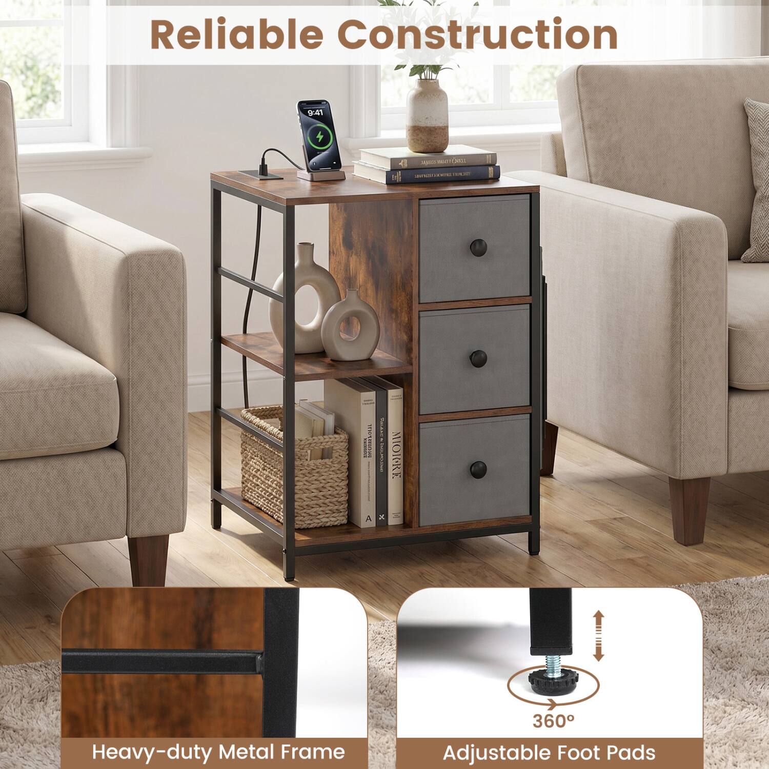 Reliable Construction

Heavy-duty Metal Frame

360° Adjustable Foot Pads