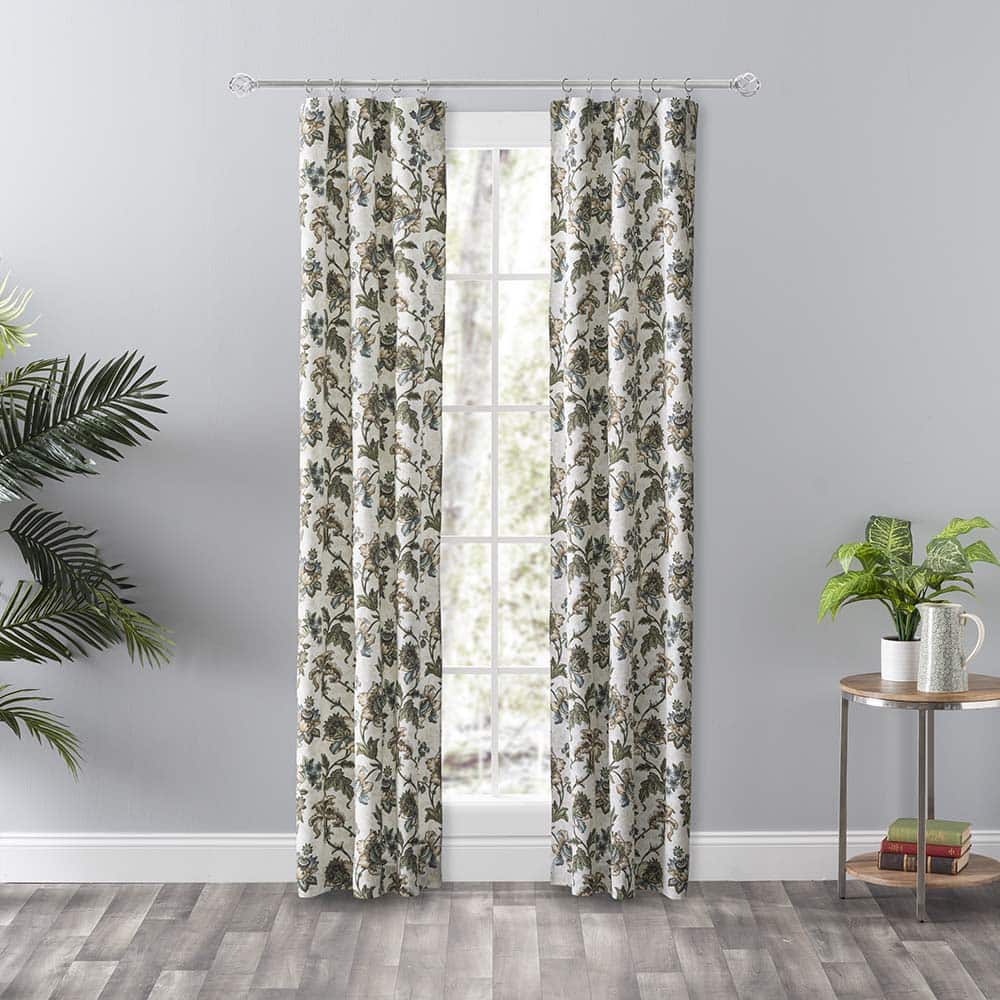Ellis Curtain - Madison Floral Design Printed Natural Ground 3" Rod Pocket 56" x 84" Tailored Panel Pair - Blue
