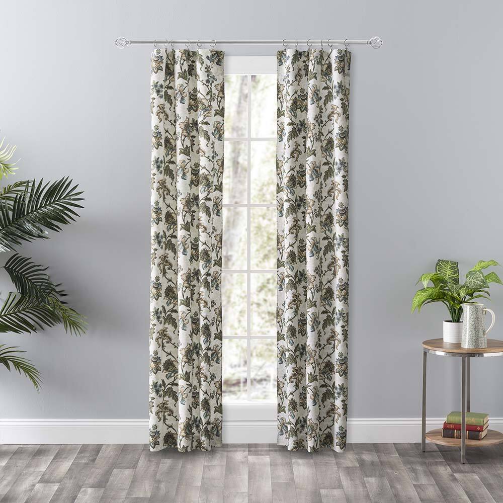 Front. Ellis Curtain - Ellis Curtain Madison Floral Design Printed Natural Ground 3" Rod Pocket 56" x 84" Tailored Panel Pair Blue - Blue.