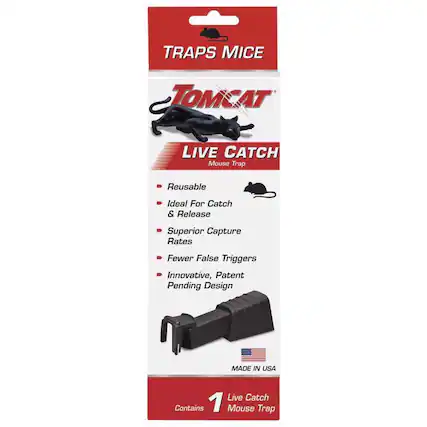 TRAPS MICE
TOMCAT
LIVE CATCH
Mouse Trap
- Reusable
- Ideal For Catch & Release
- Superior Capture Rates
- Fewer False Triggers
- Innovative, Patent Pending Design
MADE IN USA
Contains 1 Live Catch Mouse Trap