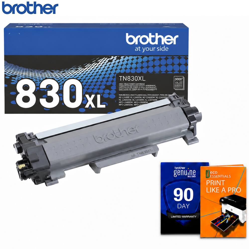 brother at your side TN830XL

ngas HRLD Tomim LATROXE Lo

CALCAOE & O 1 BAUH

MdA DE NEA - ALTO RETEAENIO

830XL

XL HL-429500W

MFC-LZDEDOW - ML-LNOco

MIFC-LIseSow

- - HE LLACOW

HL-L32100W

M

MUL C-L2B0DOW

N

L-D340OW

T

WOOTEE

HL-C26A50

- - brother (l TNB30XL

3000 ig

- - - aS brother genuine

eco

IN U ESSENTIALS

PRINT LIKE A PRO

90 DAY LIMITED WARRANTY