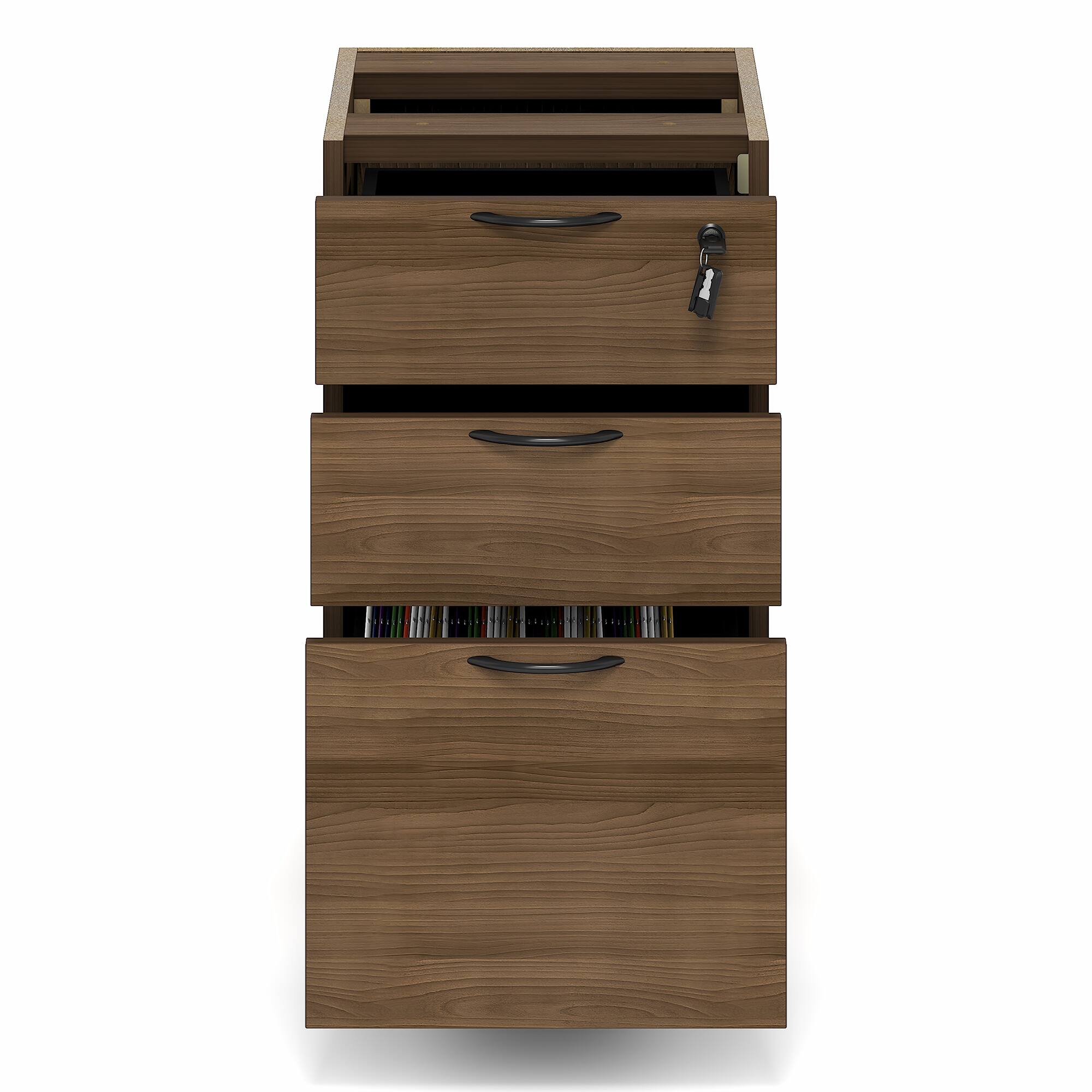 Alt View 5. Furinno - ROGER File Cabinet, 3-Drawer Fixed Pedestal Filing Cabinet with Lock, Soft-Close Drawers, for Home Office - Modern Walnut.