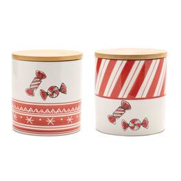 BreeBe - Ceramic Peppermint Candy Canister (Set of 4) - Red, White