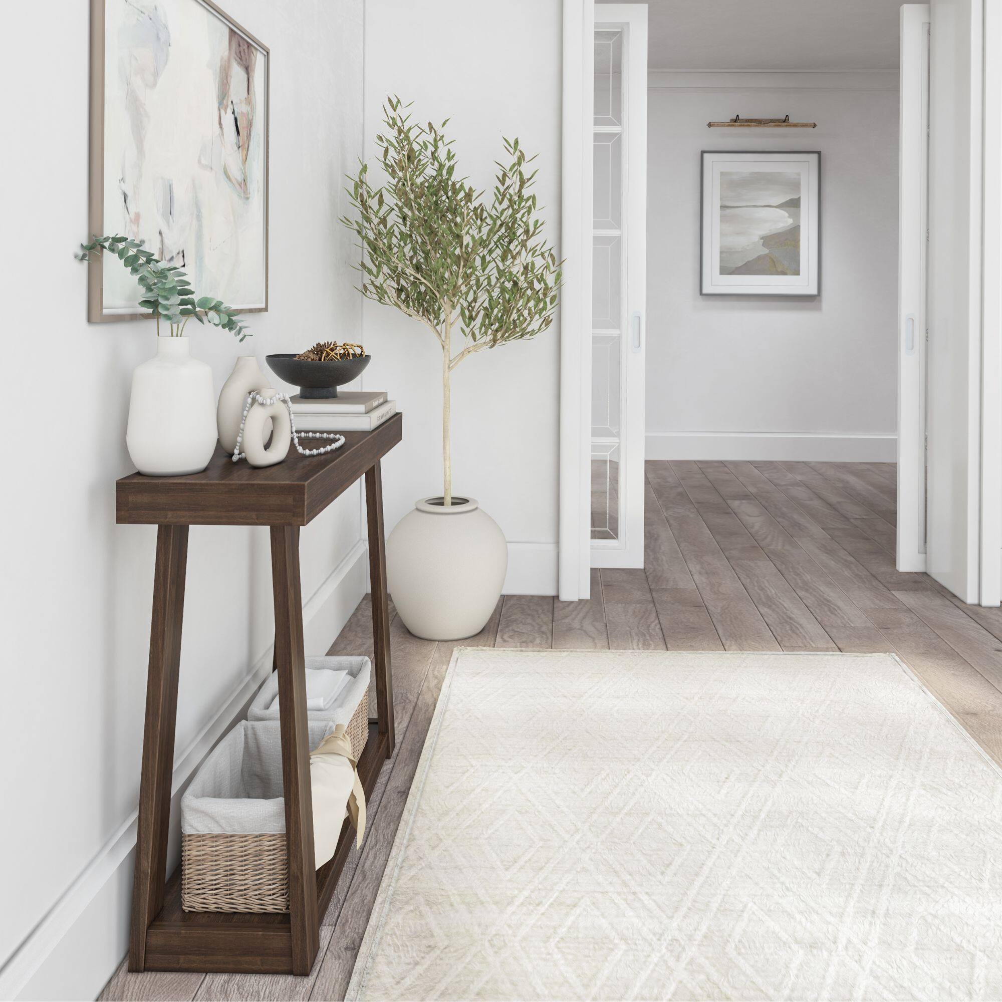 Alt View 4. Plank+Beam - Classic Console Table with Shelf - 36 inches, Walnut - Walnut.