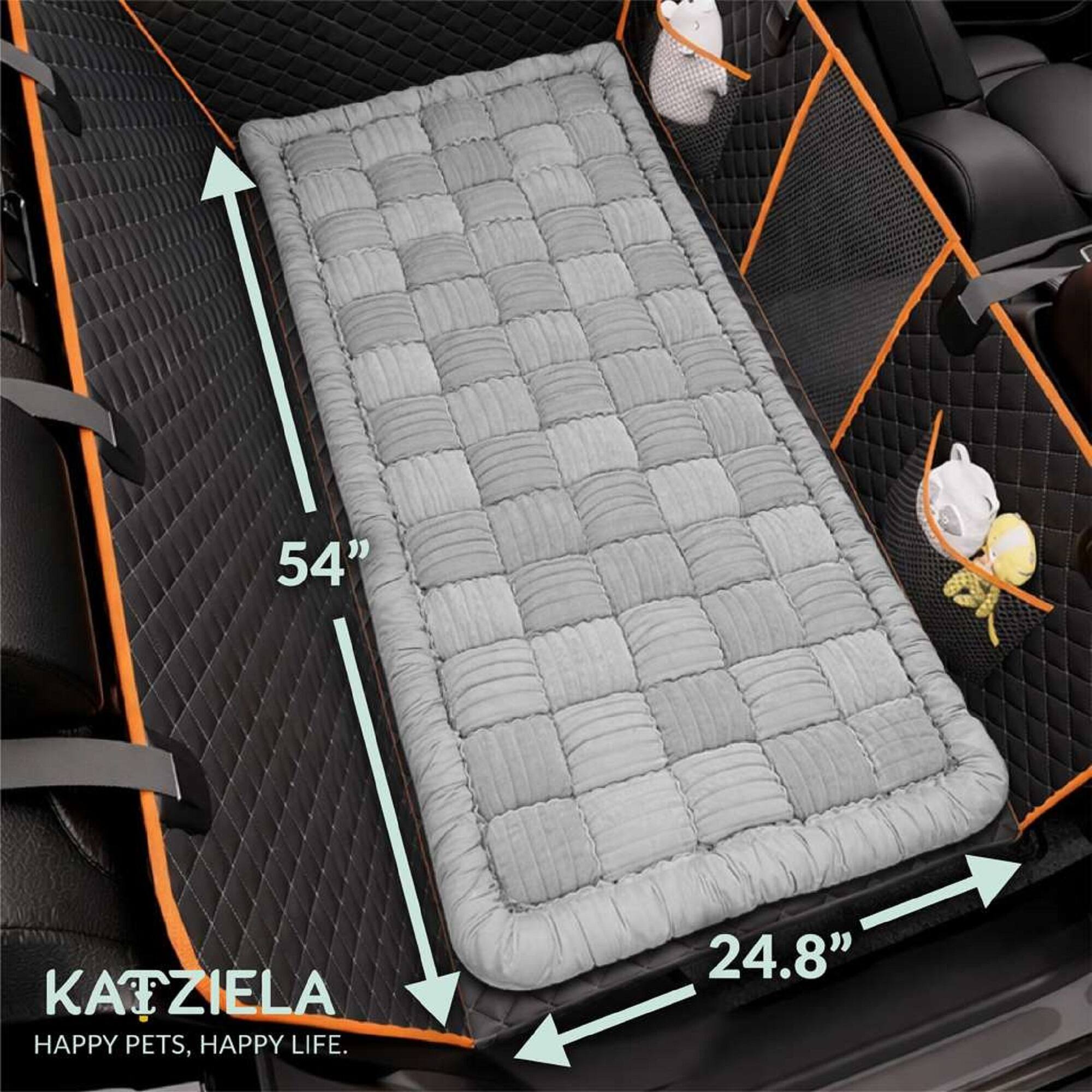 Katziela - Backseat Pet Bed Mat–1.5”Thick Plush Dog Bed Topper for Car Seat Covers,SUVs & Trucks, Universal Fit(24.8”x54”) - Gray
