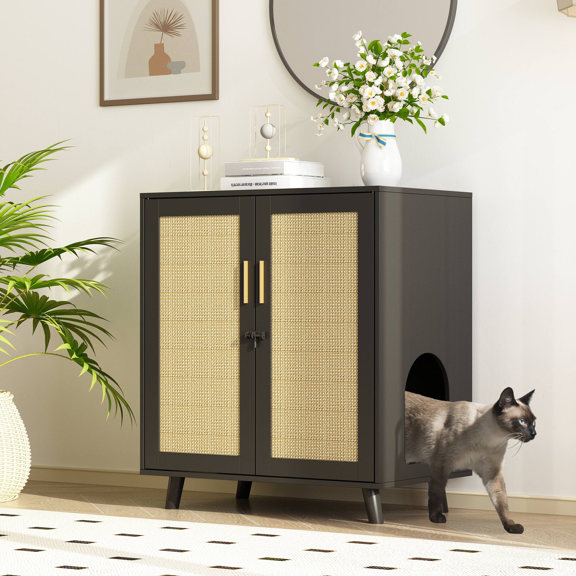 Alt View 2. FUFU & GAGA - Space-Saving Cat Furniture Cabinet – Multi-Level Cat House with Hidden Litter Box & Built-In Scratching Posts.