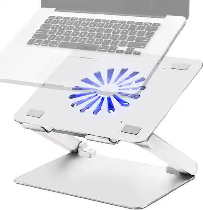 Front. Luckbyte - Aluminum Laptop Cooling Pad with Ultra-Quiet High-Airflow Fan and 4-Port USB Hub, Ergonomic Stand for Up to 17" Laptops.
