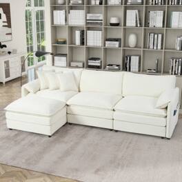 LUCKY ONE - Oversized Deep Seat Modular L-Shape Sectional Sofa w/ Movable Ottoman DIY 3-Seater - Beige