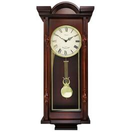 Bedford Clock Collection - Grand 31 Inch Chiming Pendulum Wall Clock in Antique Mahogany Cherry Finish - Brown