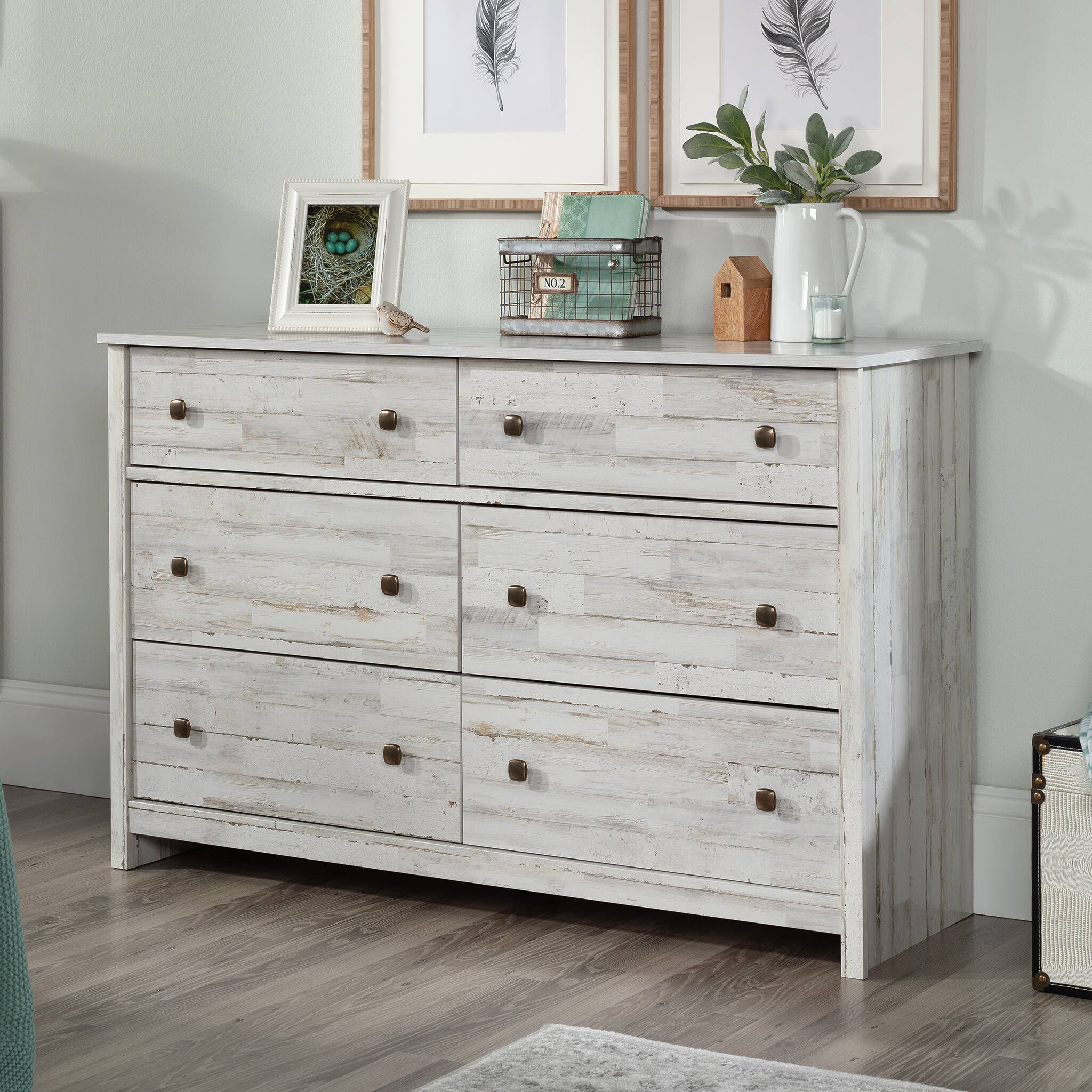 Front. Sauder - River Ranch Night Stand Dresser - White Plank.