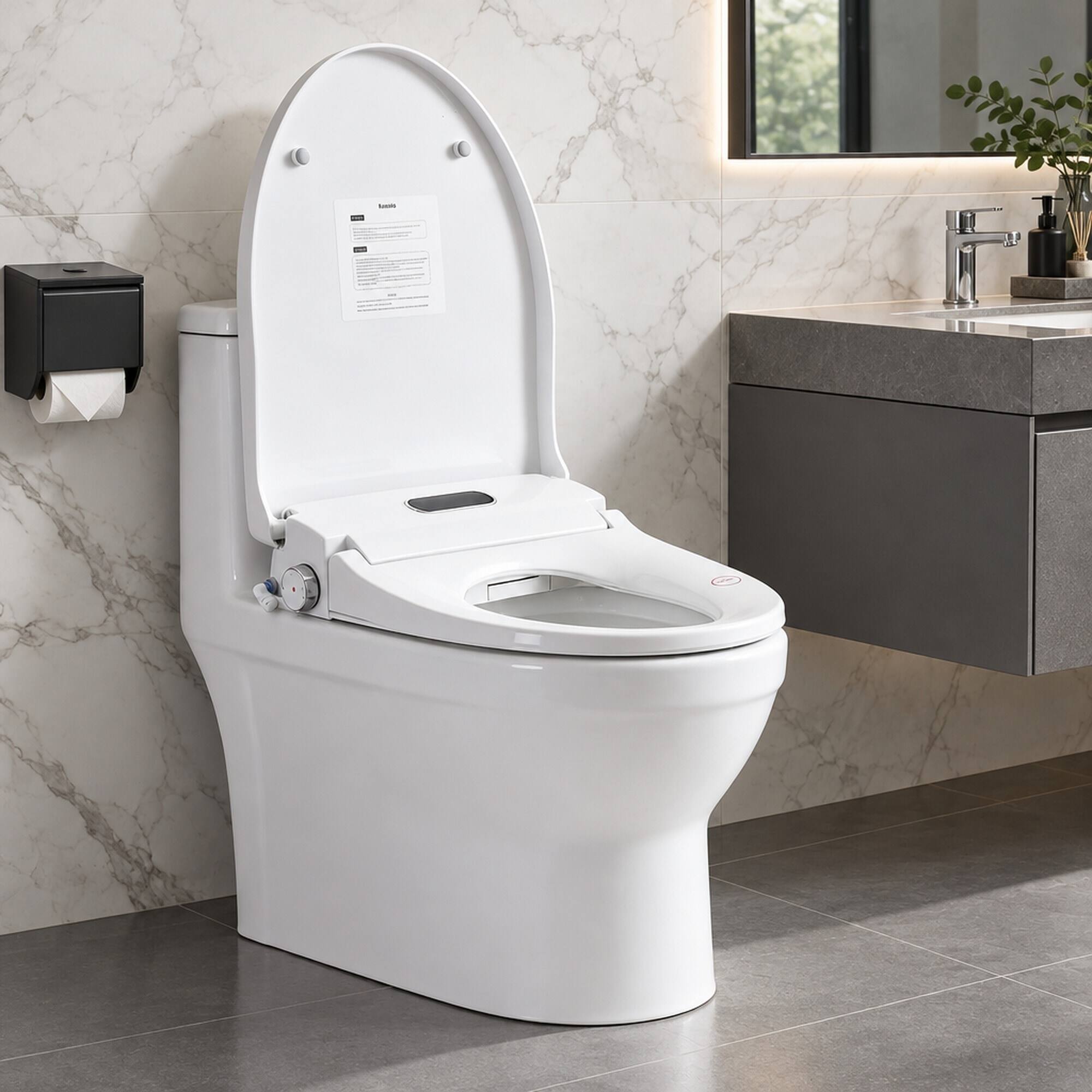 Alt View 1. RYHNUYNE - Smart Bidet Toilet Seat, Side Knob Heated Seat Water Temperature and Pressure Adjustment Automatic Nozzle Cleaning - White.