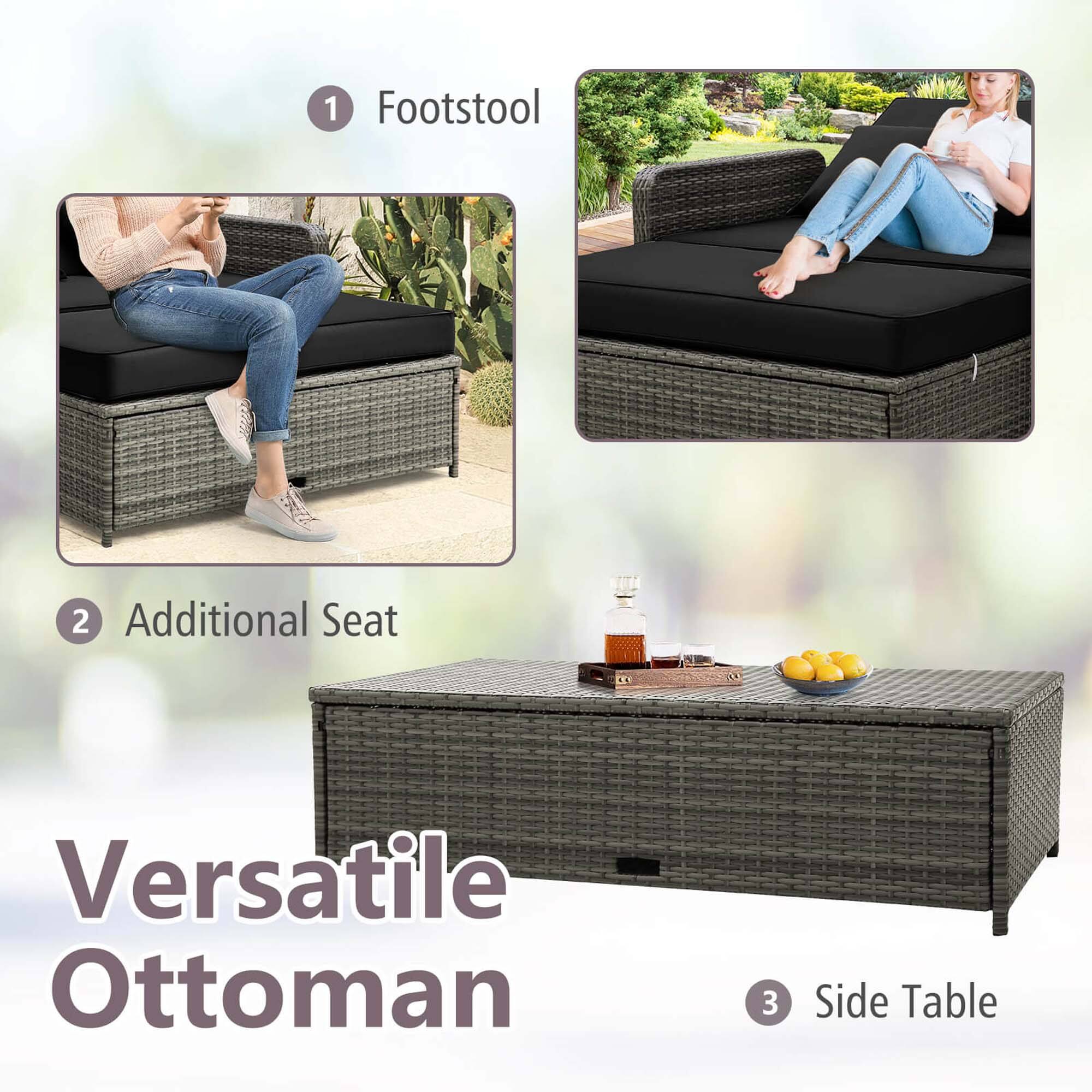 Versatile Ottoman: 1 Footstool, 2 Additional Seat, 3 Side Table