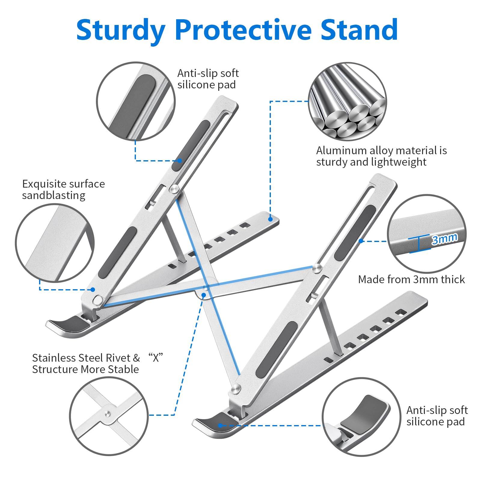 Sturdy Protective Stand

- Anti-slip soft silicone pad
- Exquisite surface sandblasting
- Aluminum alloy material is sturdy and lightweight
- Made from 3mm thick Stainless Steel Rivet & "X" Structure More Stable
- Anti-slip soft silicone pad