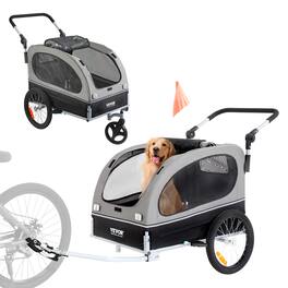 VEVOR - Dog Bike Trailer, Supports up to 88 lbs, 2-in-1 Pet Stroller Cart Bicycle Carrier, Easy Folding Cart Frame - Black + Gray