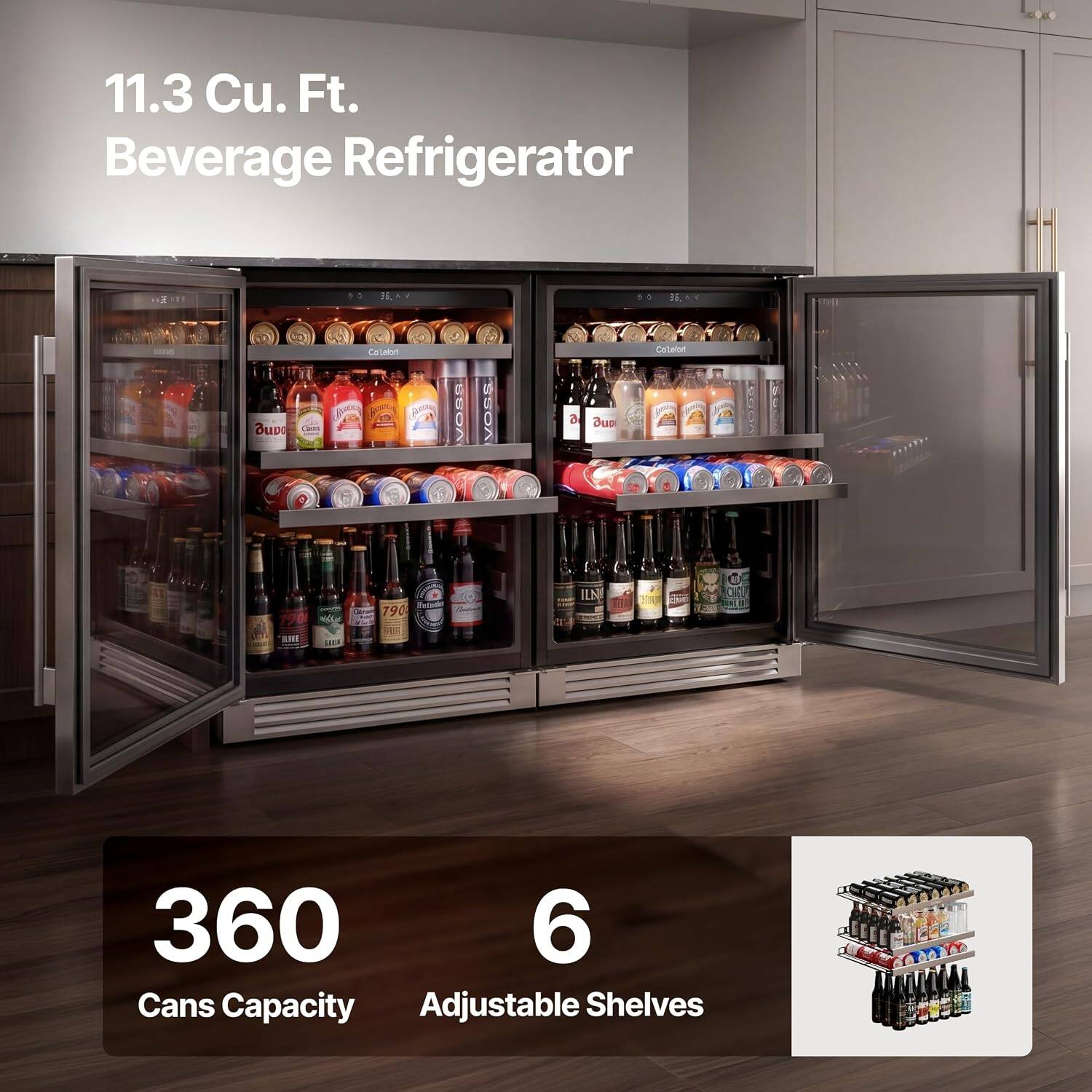 11.3 Cu. Ft. Beverage Refrigerator

360 Cans Capacity

6 Adjustable Shelves