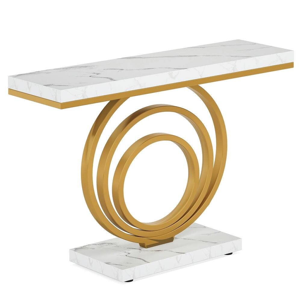 Back. Kadyn - Entryway Table, Console Sofa Table,Narrow Console Table, 41" Entryway Sofa Table with Ring Base - White.