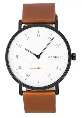 Skagen - Kuppel Quartz SKW6889 Brown Leather Strap White Dial Men's Watch 50M - Brown, White
