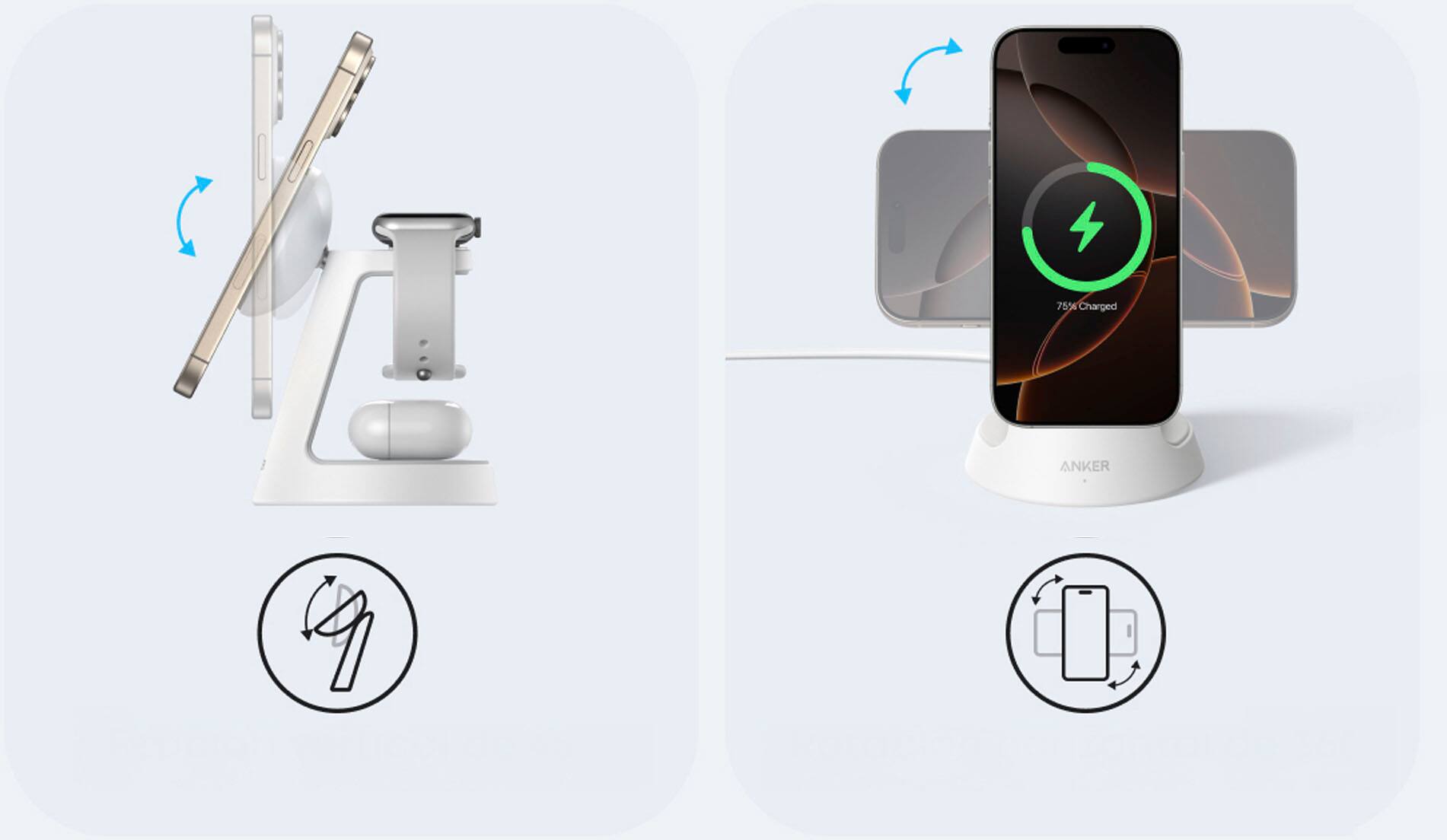 The text on the image reads: "75% Charged Anker 4." This suggests that the image is showcasing a product, possibly an Anker 4 device, that is 75% charged. The image also features a cell phone and a laptop, indicating that the product might be related to charging or powering these devices.