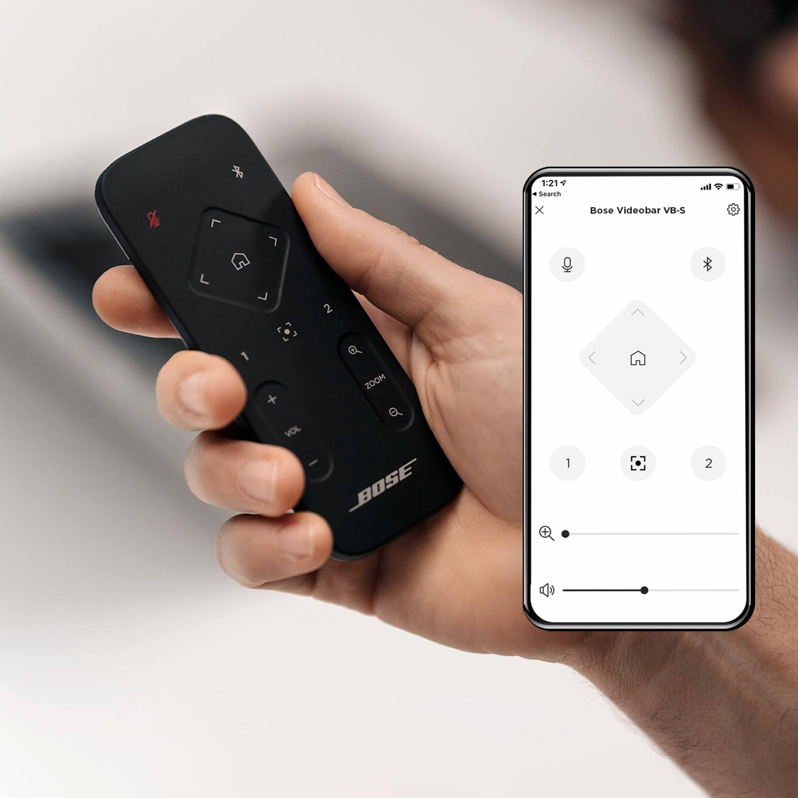 A 1:21 4 a Search x Bose Videobar VB-S Be D 2 1 J + VOL Q ZOOM BOSE 1 2