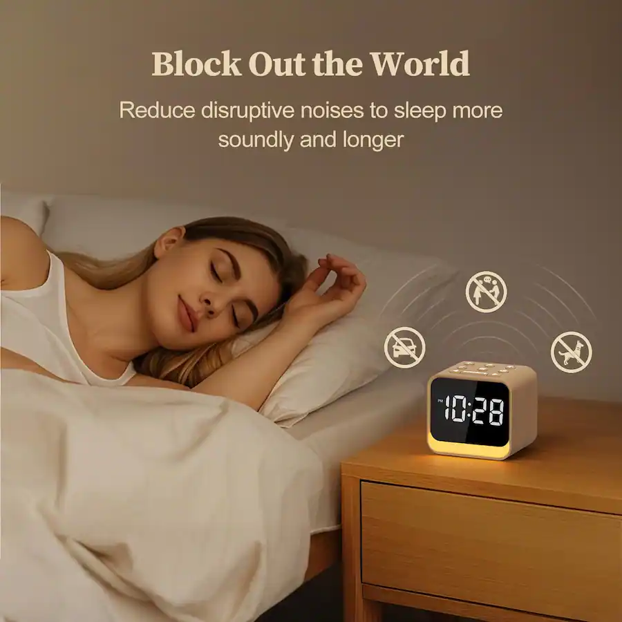 Dazzed Corner Wooden Sound Machine Alarm Clock, Night Light Maple Wood ...