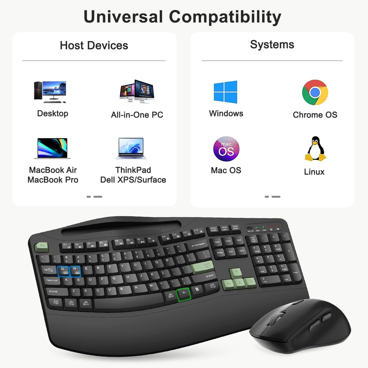 Universal Compatibility

Host Devices
- Desktop
- All-in-One PC
- MacBook Air
- MacBook Pro
- ThinkPad
- Dell XPS/Surface

Systems
- Windows
- Chrome OS
- Mac OS
- Linux