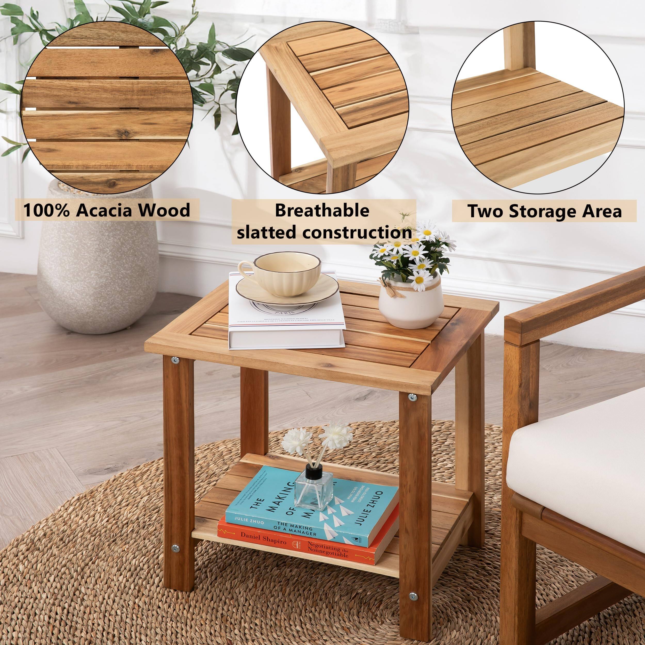 100% Acacia Wood  
Breathable slatted construction  
Two Storage Area