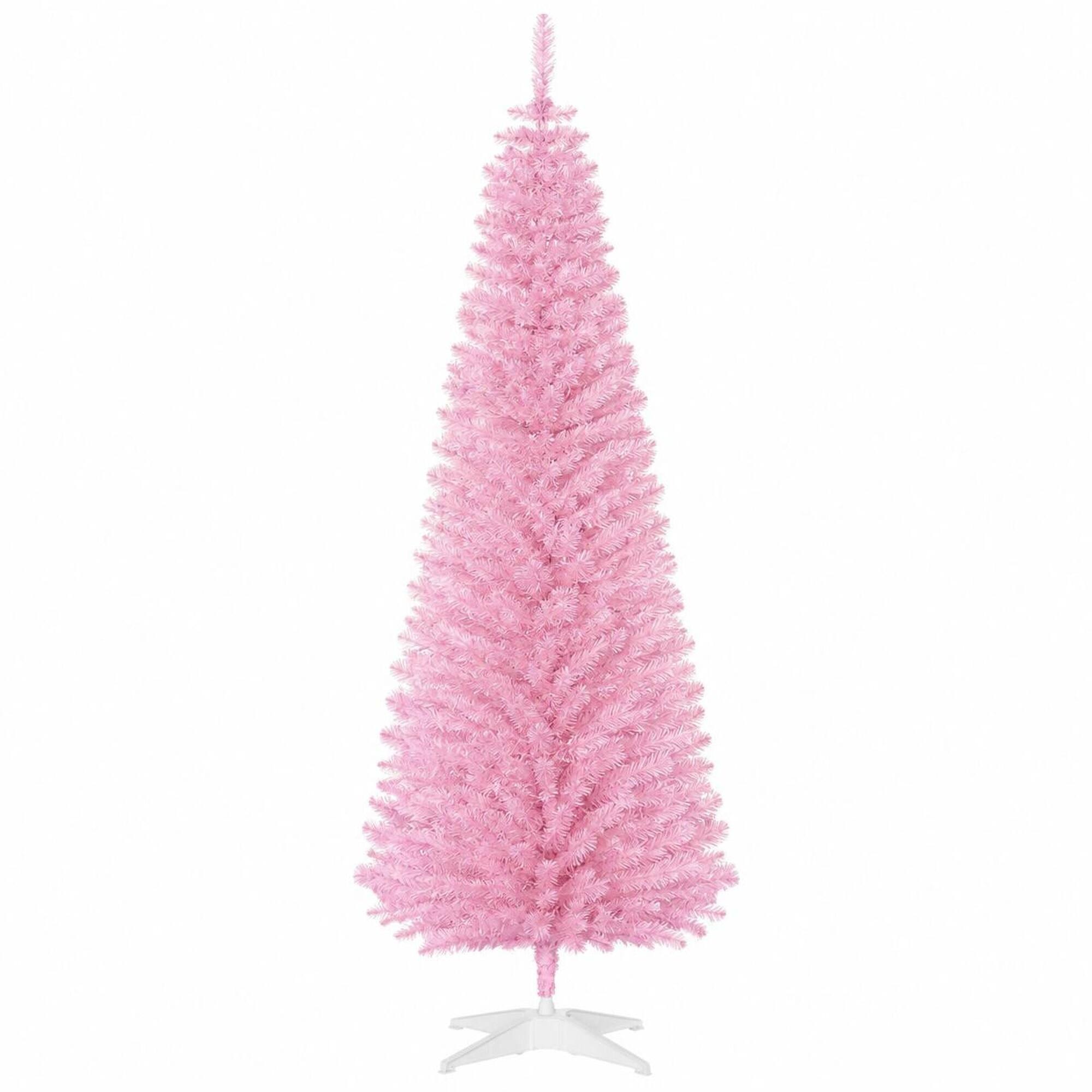 Front. RYHNUYNE - Pink Pencil Christmas Tree With Snowy Tips and Chic Holiday Style - Pink.