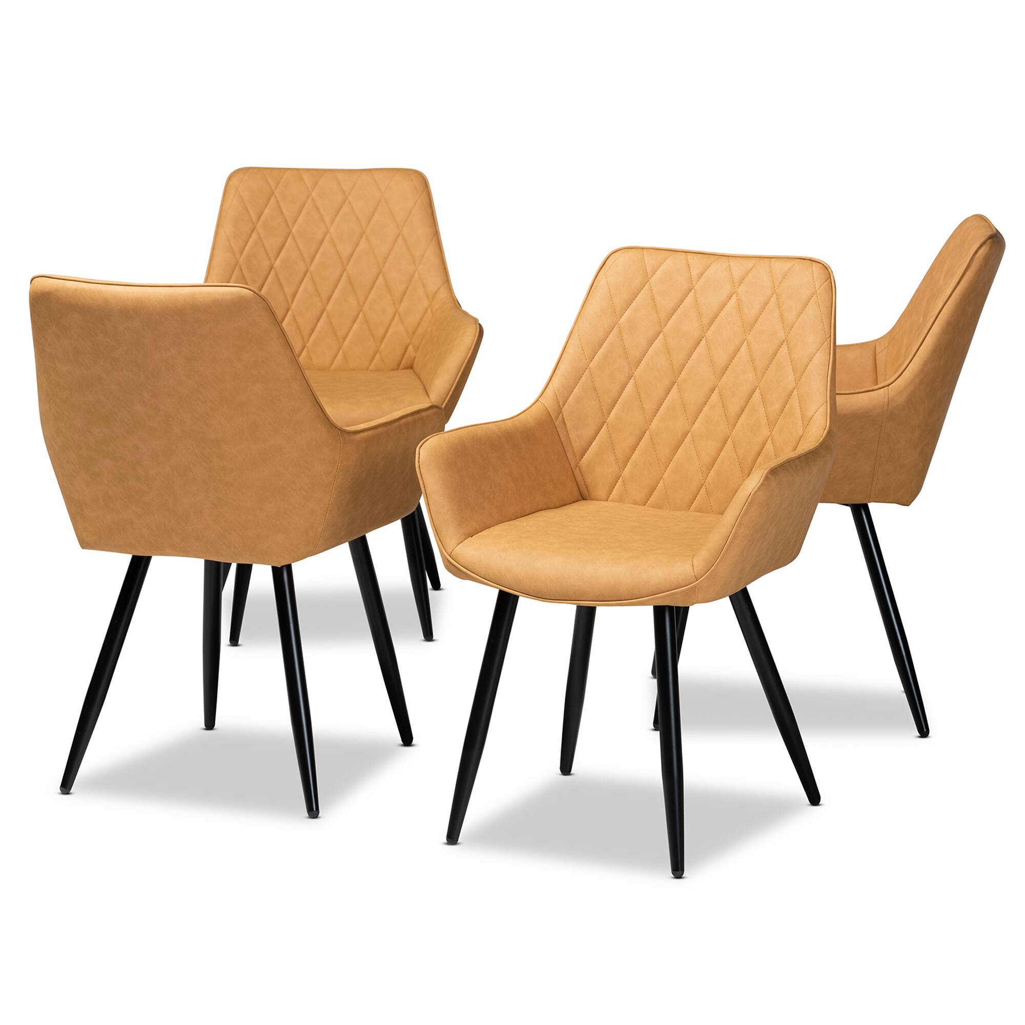 Baxton Studio - Astrid Mid-Century Contemporary Tan Faux Leather Upholstered and Metal 4-Piece Dining Chair Set - Tan/Black