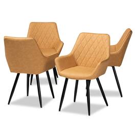 Baxton Studio - Astrid Mid-Century Contemporary Tan Faux Leather Upholstered and Metal 4-Piece Dining Chair Set - Tan/Black