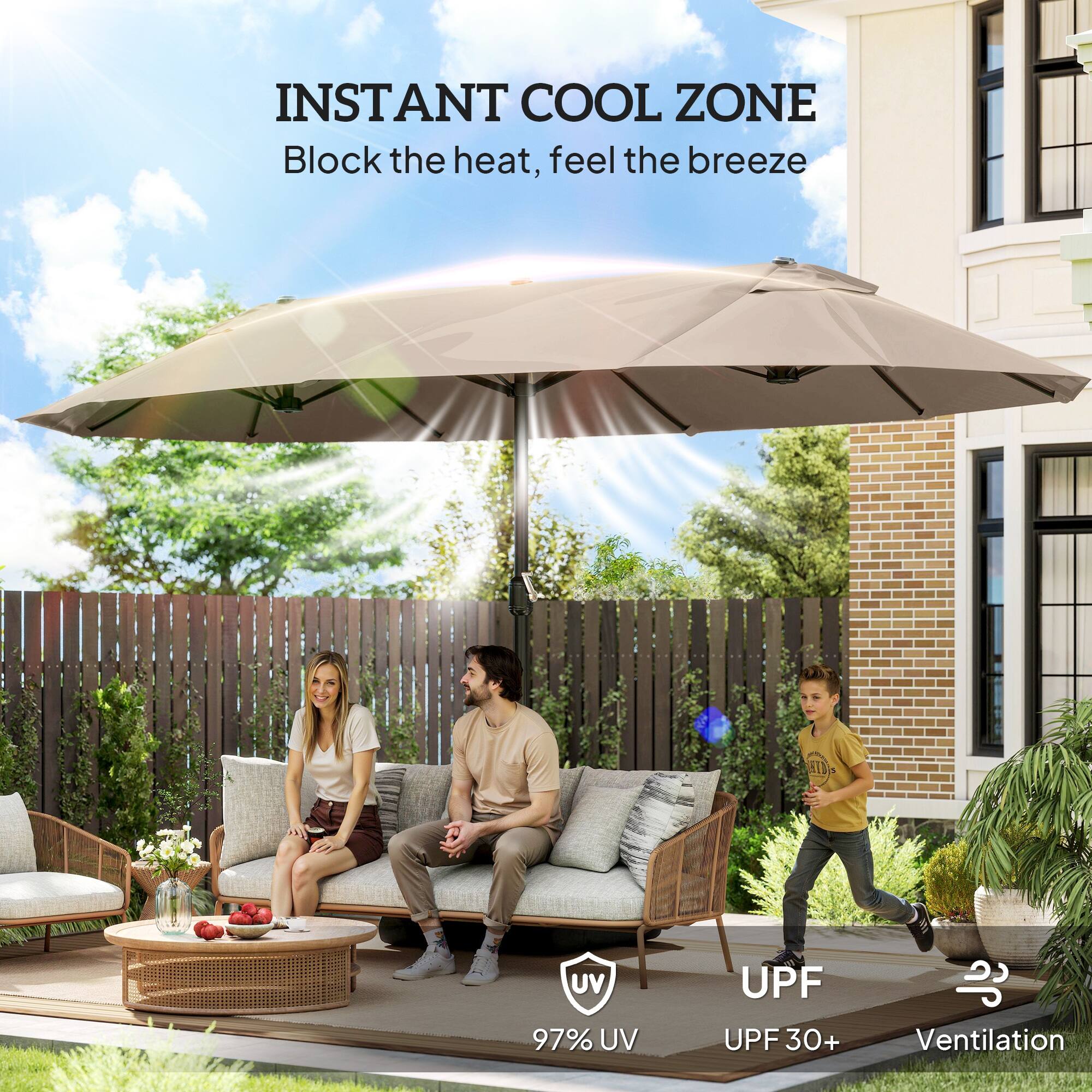 INSTANT COOL ZONE  
Block the heat, feel the breeze  

97% UV  
UPF 30+  
Ventilation