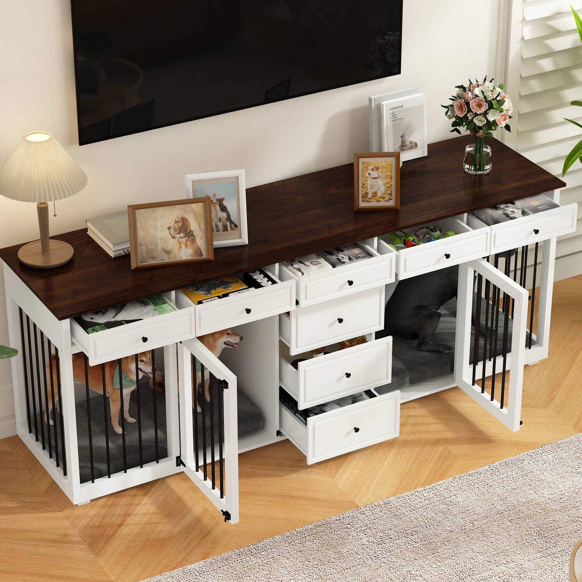 Alt View 9. FUFU & GAGA - 3-in-1 TV Stand Dog Crate Furniture - Multi-Pet Kennel Storage Drawers for Living Room.