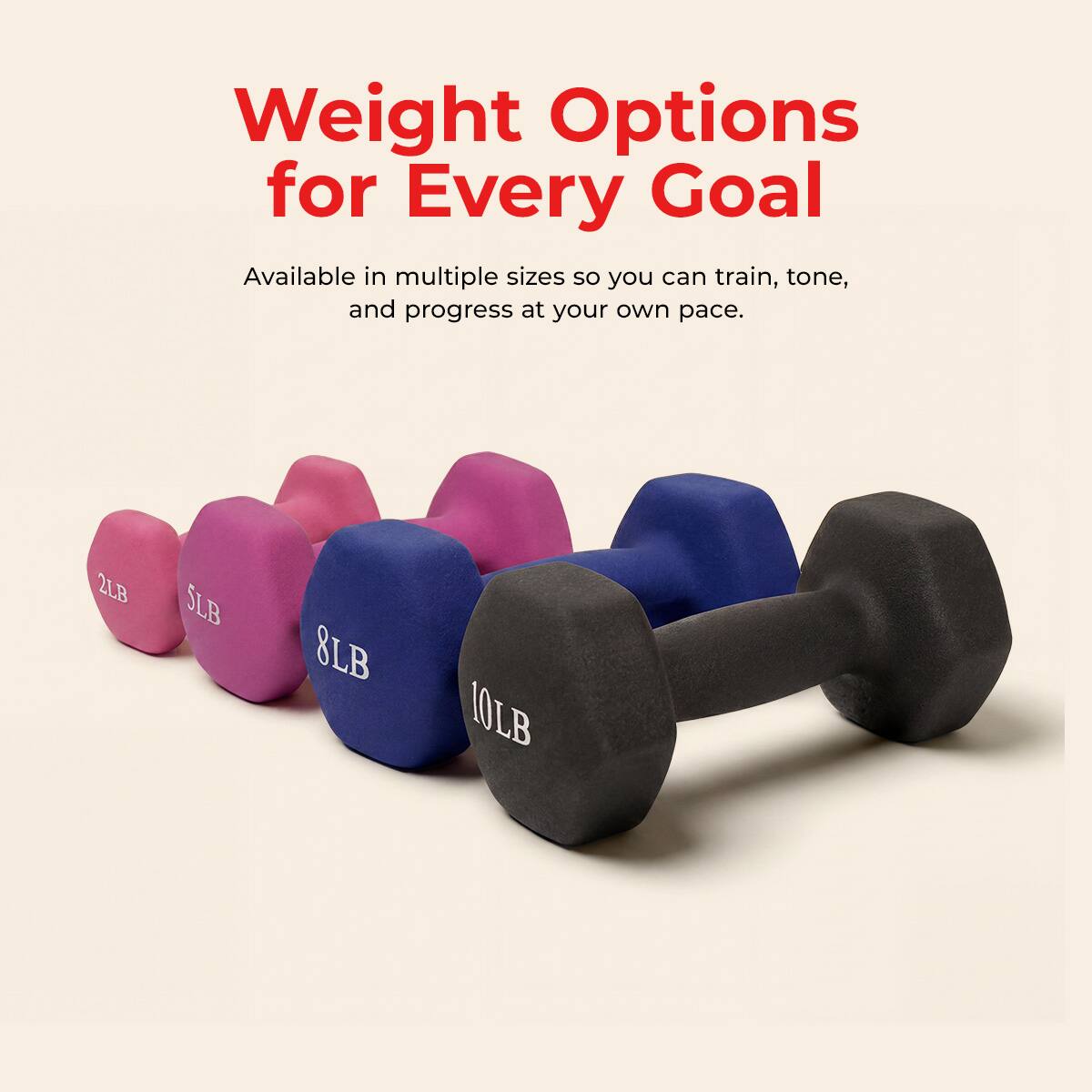 Weight Options for Every Goal

Available in multiple sizes so you can train, tone, and progress at your own pace.

2LB 5LB 8LB 10LB