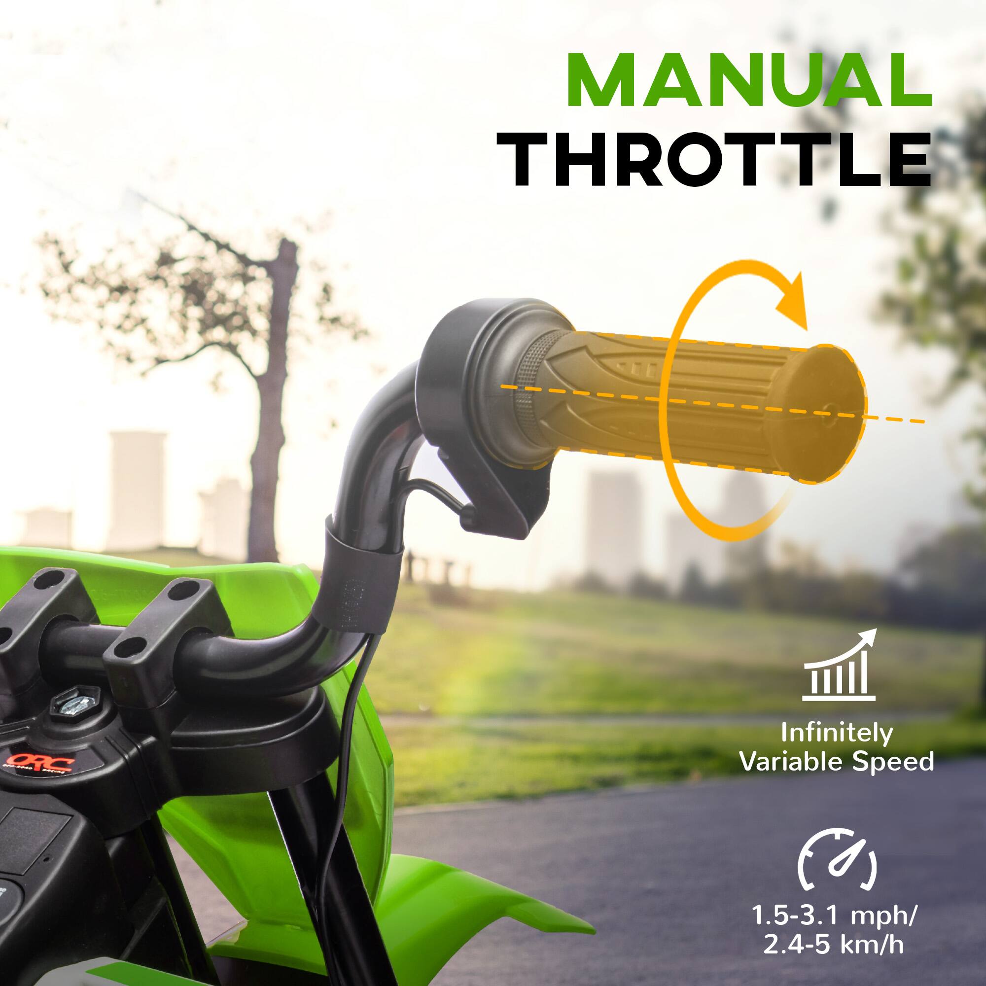 MANUAL THROTTLE

- Infinitely Variable Speed
- 1.5-3.1 mph / 2.4-5 km/h