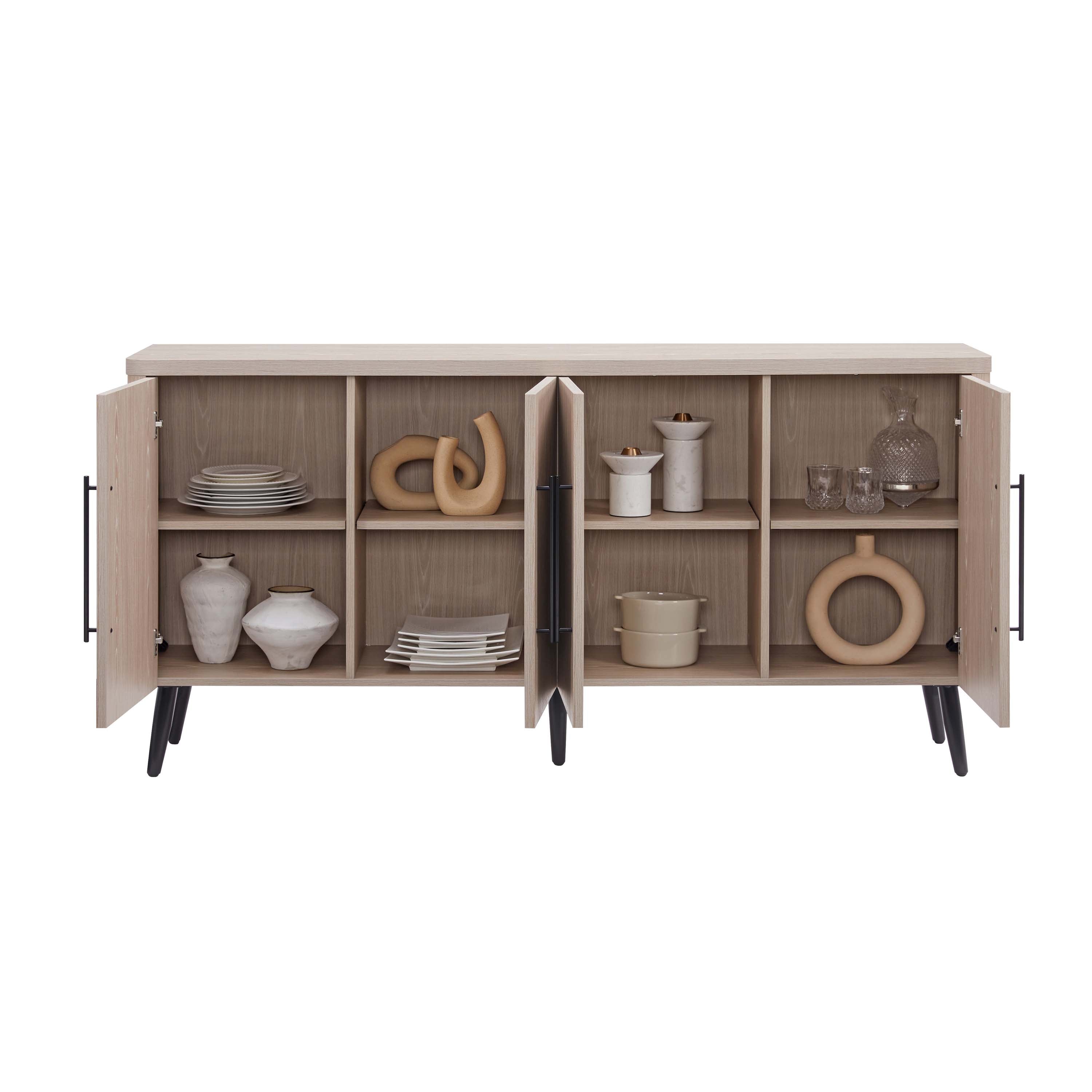 Alt View 7. Manhattan Comfort - Jodie Mid-Century Modern 65" Fluted Sideboard - Whitewashed Oak.