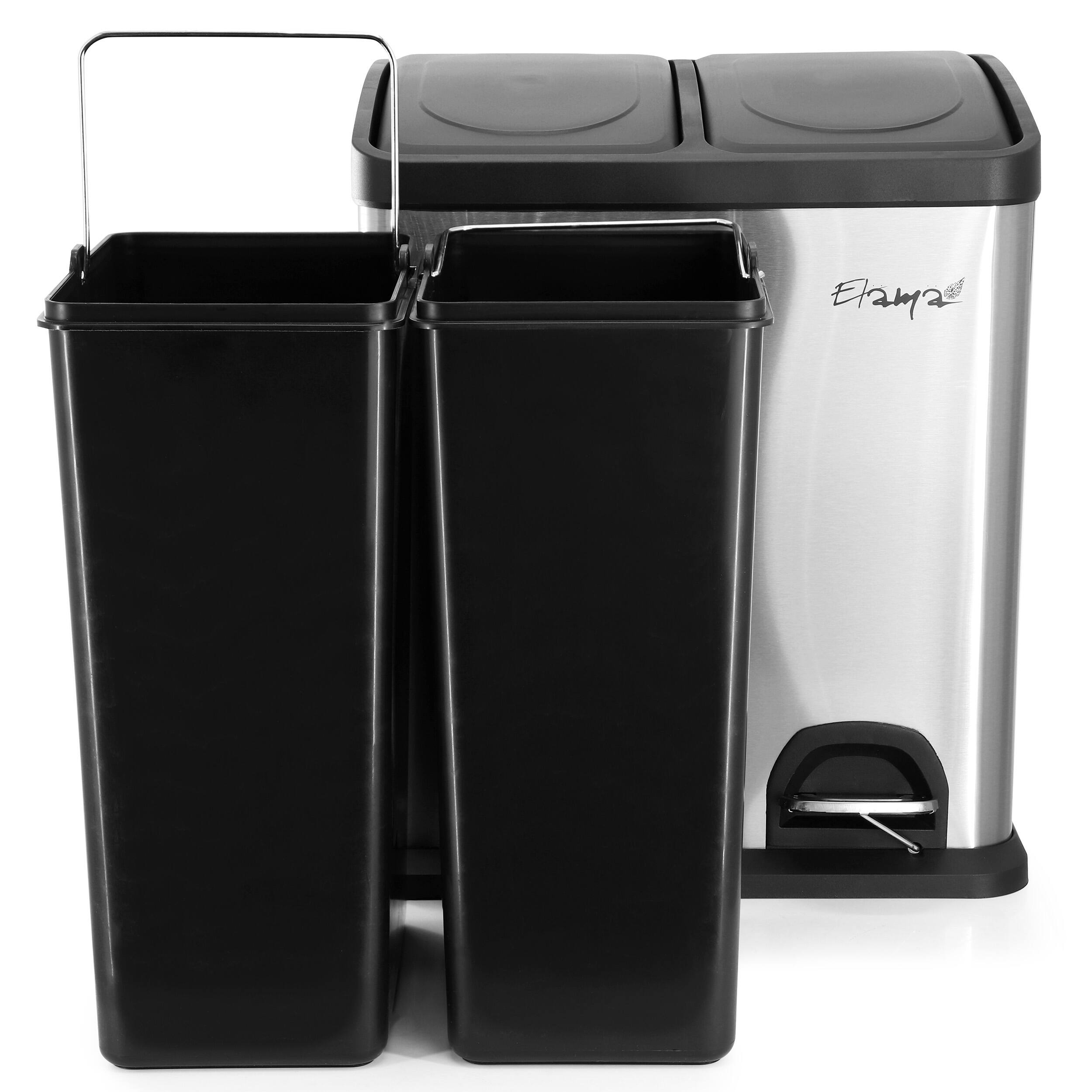 Left. Elama - Elama 2 Section 15 Liter/ 4 Gallon Each Section Trash and Recycling Step Bin in Matte Silver - Silver.