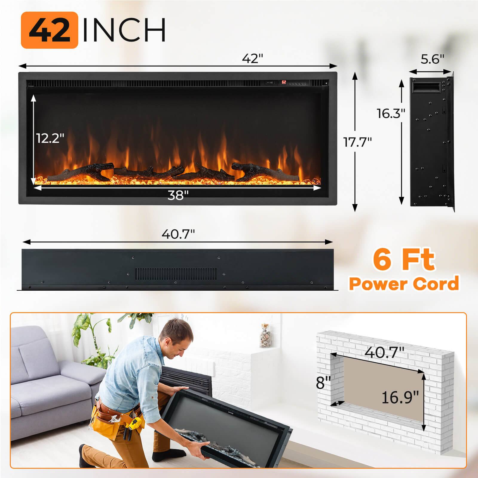 42 INCH

42"  
12.2"  
38"  
40.7"  
16.3"  
17.7"  
5.6"  
6 Ft Power Cord  
40.7"  
8"  
16.9"