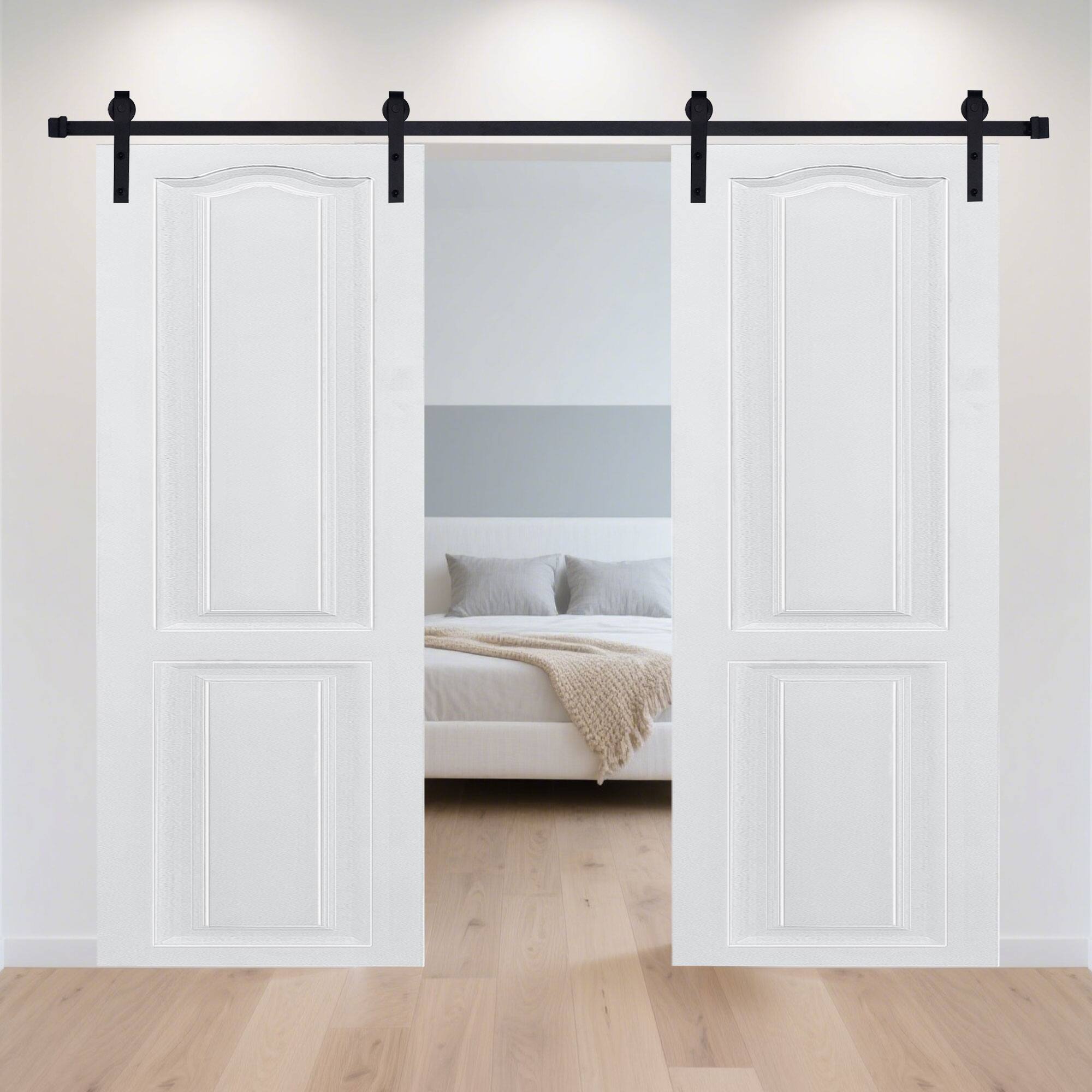 Alt View 2. Boyel Living - Milk White Modern 2-Panel Barn Sliding Door 72-in L x 0.75-in W x 84-in H with Hardware Kit - Milk White.