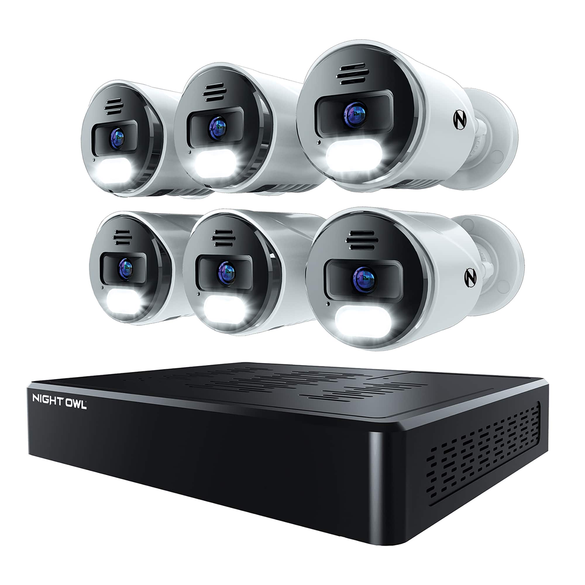 Night Owl - 12 Channel, 6 - Camera Indoor / Outoor Wired 4K 2TB NVR Security System with 2- Way Audio - Black/White - Front_Zoom