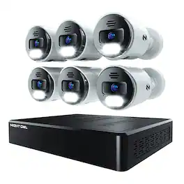Night Owl - 12 Channel, 6 - Camera Indoor / Outoor Wired 4K 2TB NVR Security System with 2- Way Audio - Black/White