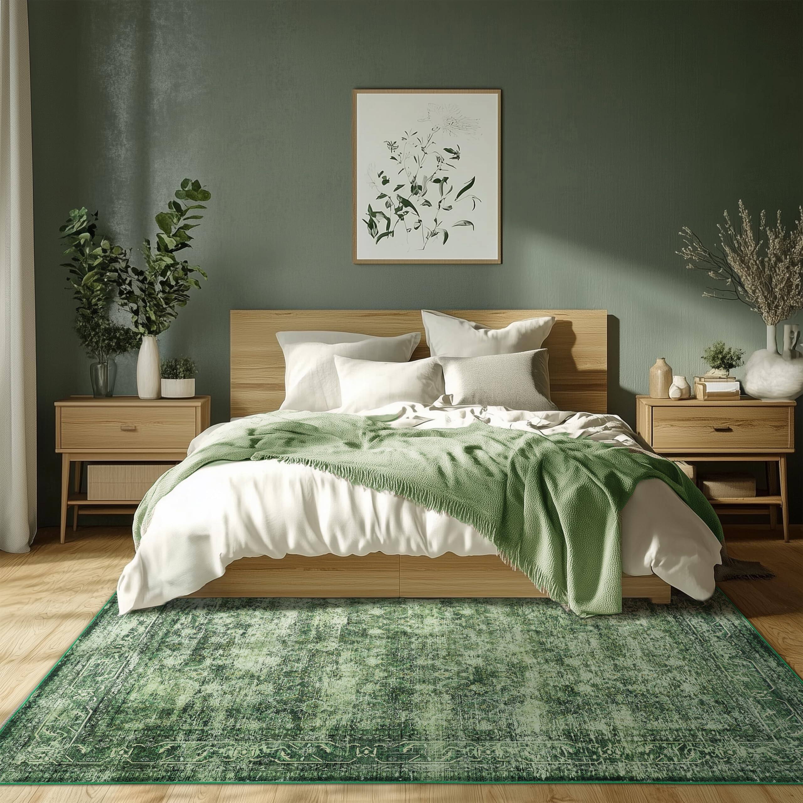 Back. Fabibe - 5X7 GREEN Machine Washable Indoor AREA BOHO INDOOR MACHINE WASHABLE, NON-SLIP, LOW PILE FOR LIVING ROOM, BEDROOM, - Light Pink 4' x 6' (Rectangular).