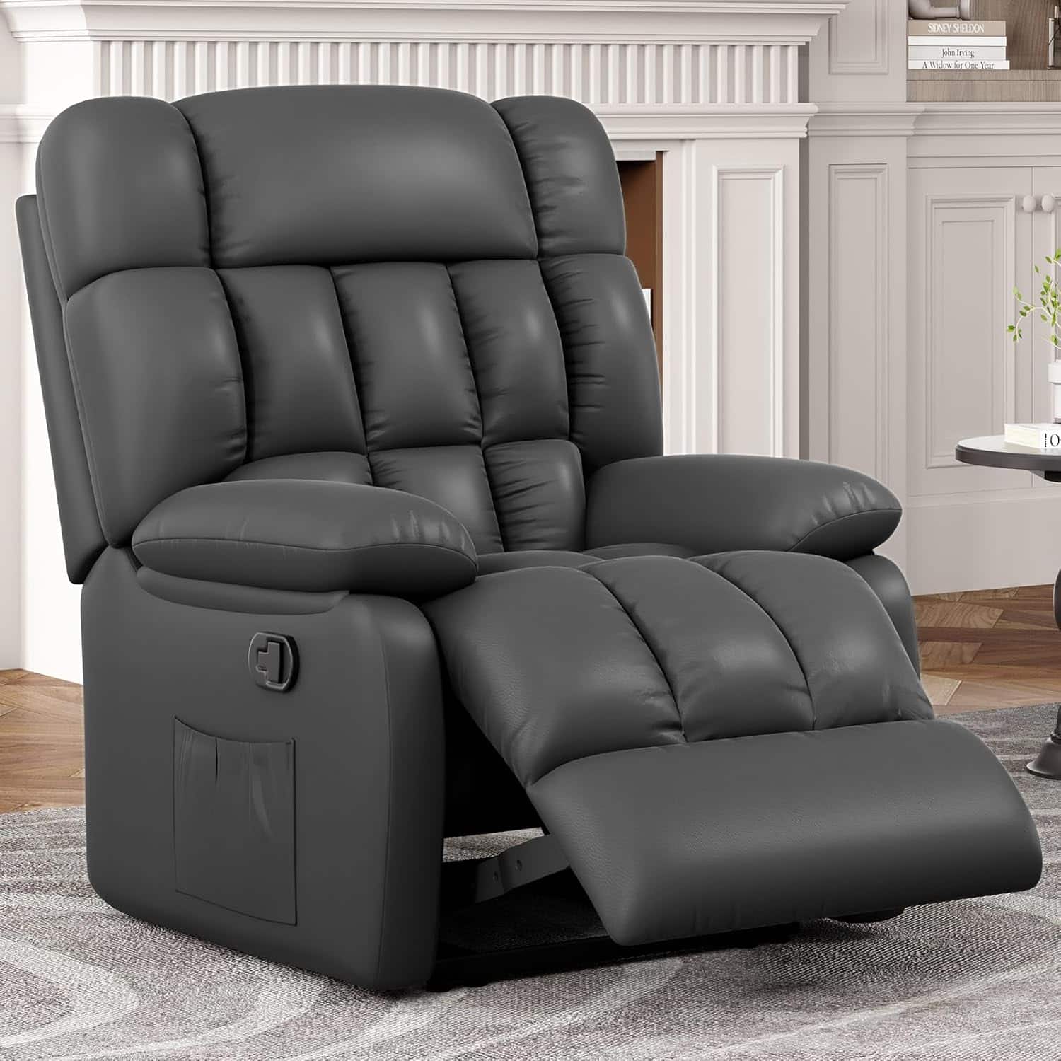 Aukfa - Upholstered Rocker Recliner Chair - 110°-160° Adjustable, with Side Pocket & Footrest, for Living Room - Black