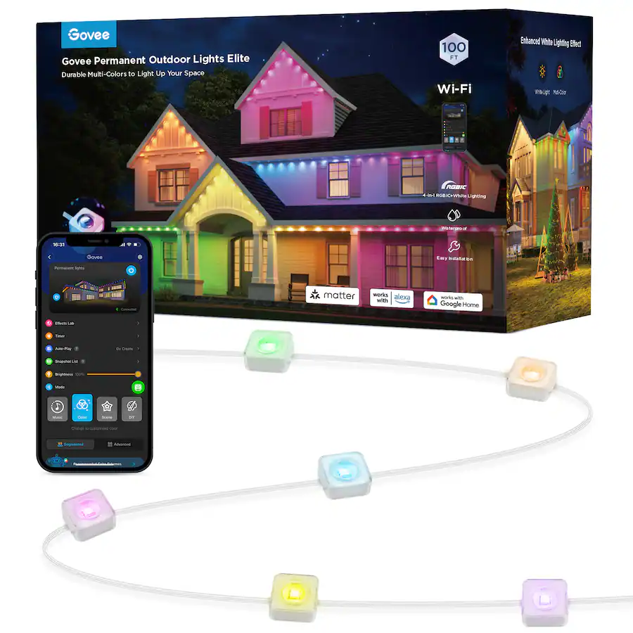 Govee String Govee Wi Fi RGBIC Outdoor Permanent String Lights 100ft White H805AA01 ...
