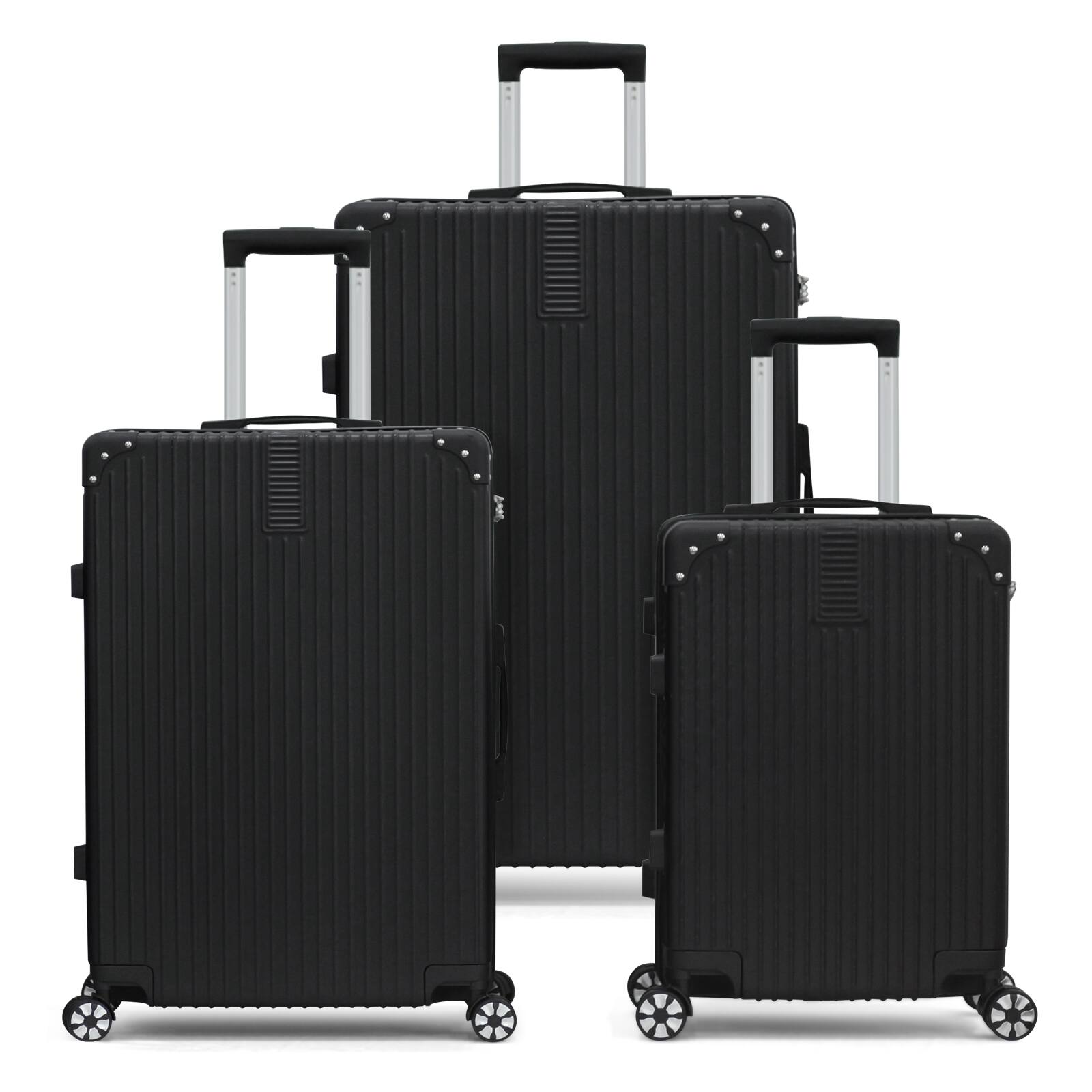 Front. Oumilen - ABS Travel Luggage Set: 20", 24", 28" TSA Lock Suitcases for Secure Journey - Black.