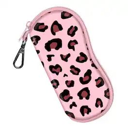 Kitcheniva - Portable Glasses Case With Carabiner Neoprene Zipper - Pink Leopard