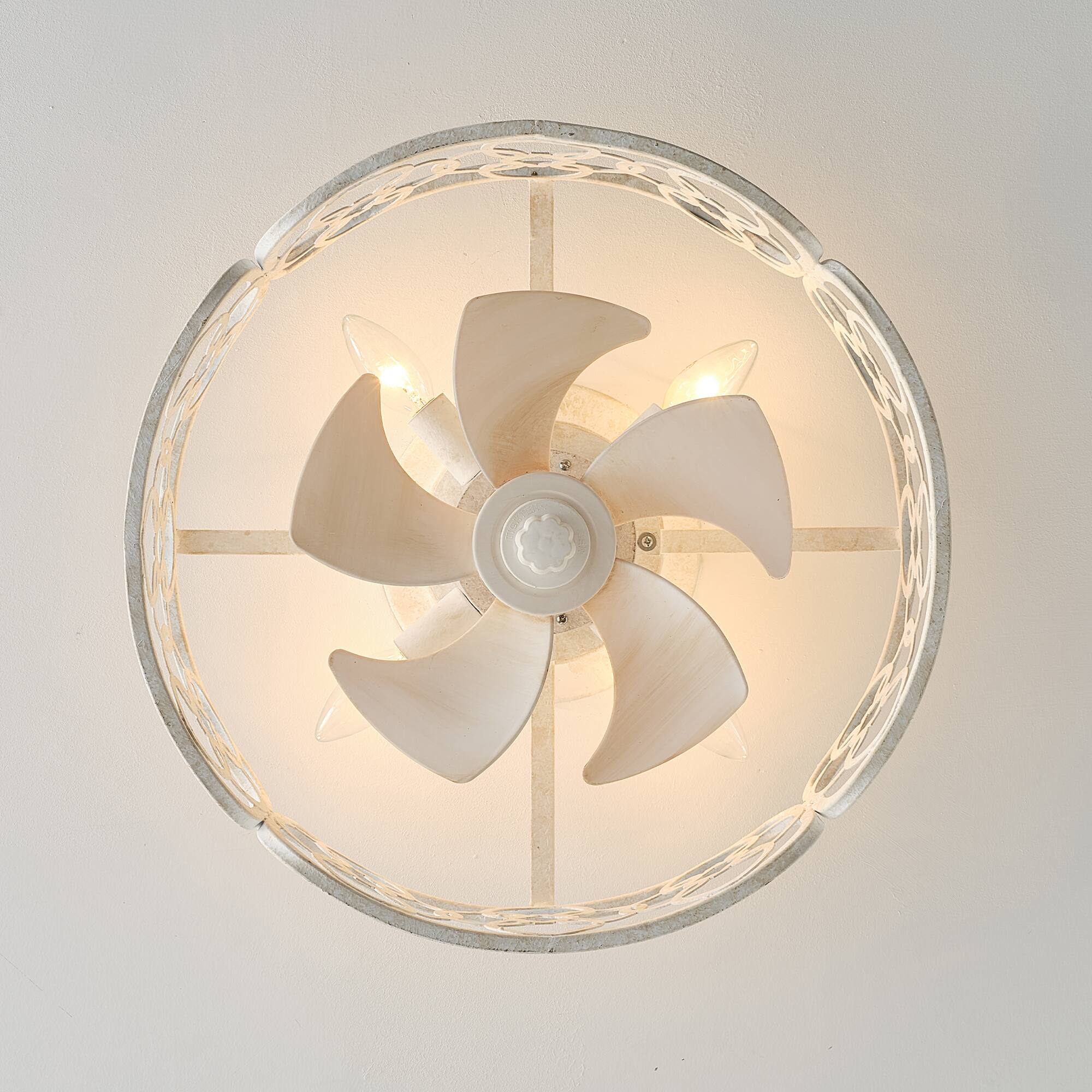Alt View 2. Vaczon - Ceiling Fan with Remote and Light, Iron Flush Mount, Vintage European Design for Living Room & Bedroom - Distressed White.