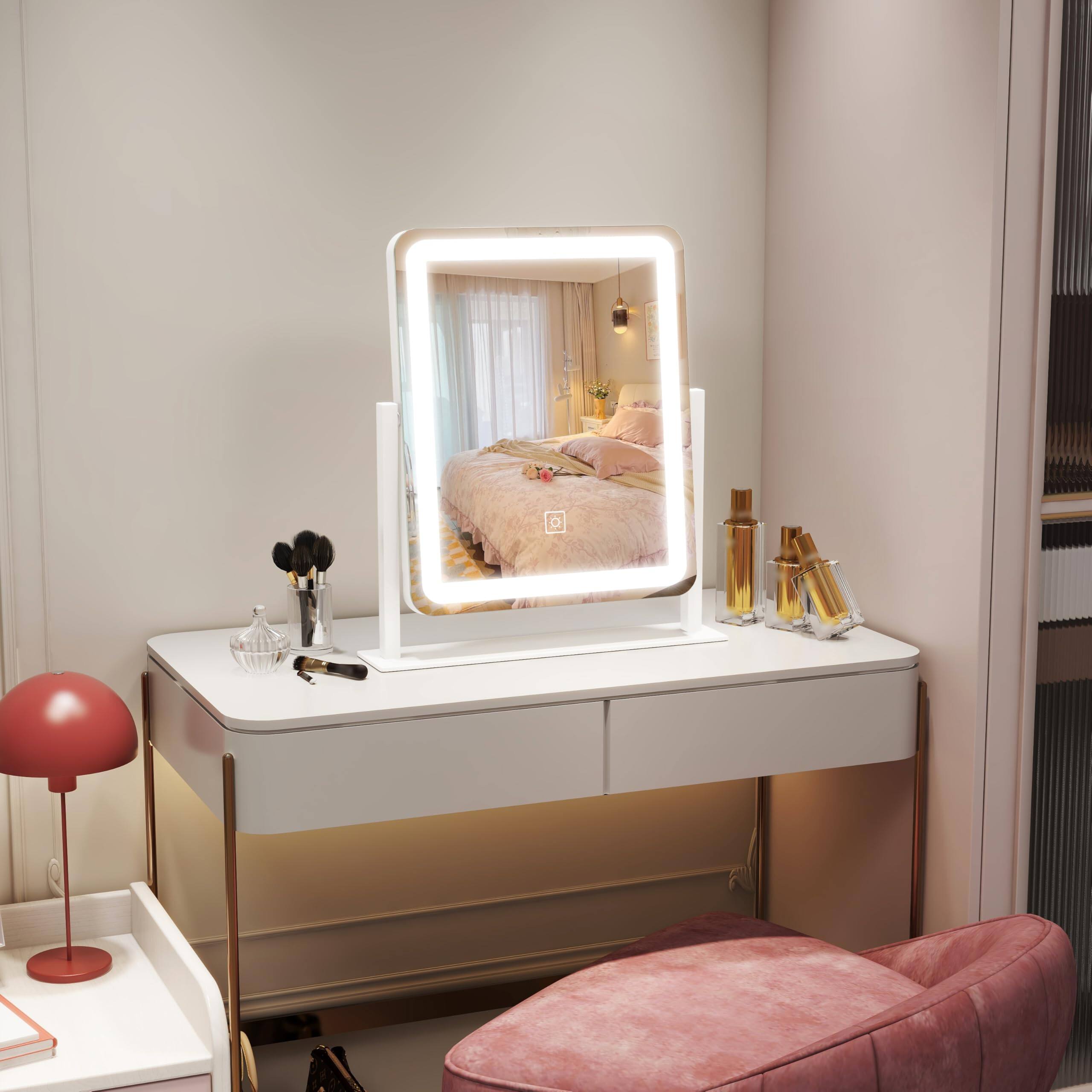 Alt View 7. Skar Audio - Vanity With Lights 12 6 15 Led Makeup Lighted Smart Touch Control Dimmable 3 Modes Light Up For Desk Bedroo... - White 15"L x 13"W.